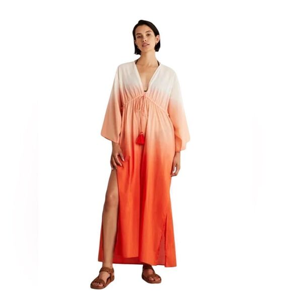 Boden Maxi Empire Beach Kaftan Dress Firecracker Dip Dye Orange US Size 10p - Picture 1 of 6